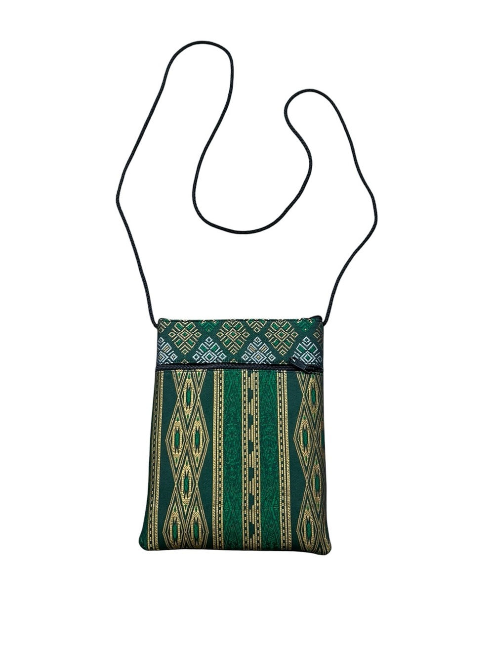 Green and black geometric patterned handmade small crossbody bag Zip